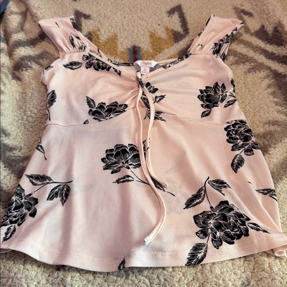 Candie's Pink and Black Floral Tank Top